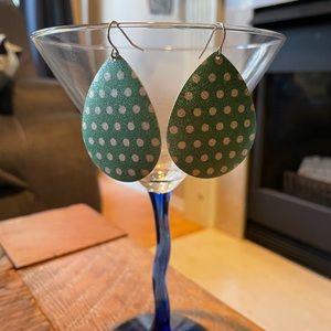 Green with sparkles and polka dots earrings